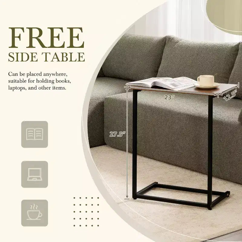 112'' Modular Sectional Sofa with Free Side Table and Boucle Fabric, Fully Compressed No Assembly L-Shaped 4-Seat Couch