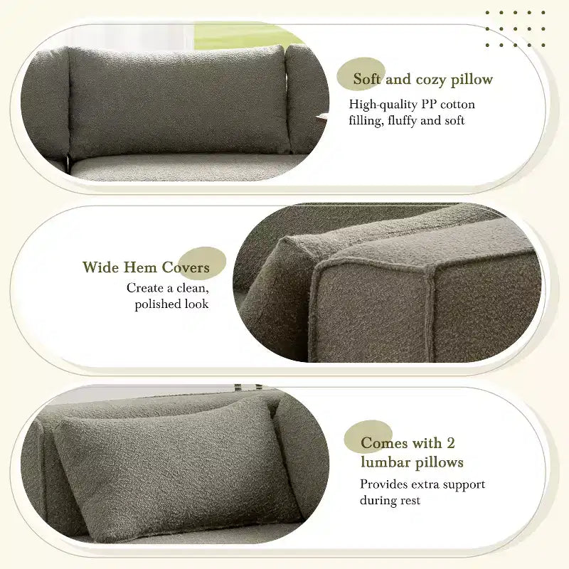 112'' Modular Sectional Sofa with Free Side Table and Boucle Fabric, Fully Compressed No Assembly L-Shaped 4-Seat Couch