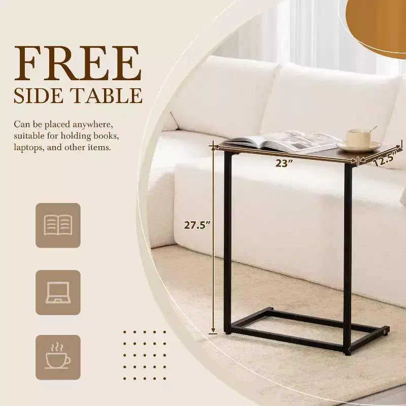 112'' Modular Sectional Sofa with Free Side Table and Boucle Fabric, Fully Compressed No Assembly L-Shaped 4-Seat Couch