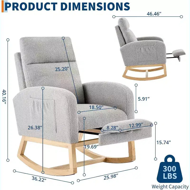 Rocking Chair Nursery with Foot Rest, Modern PU Upholstered Reading Armchair with High Backrest, for LivingRoom, Bedroom