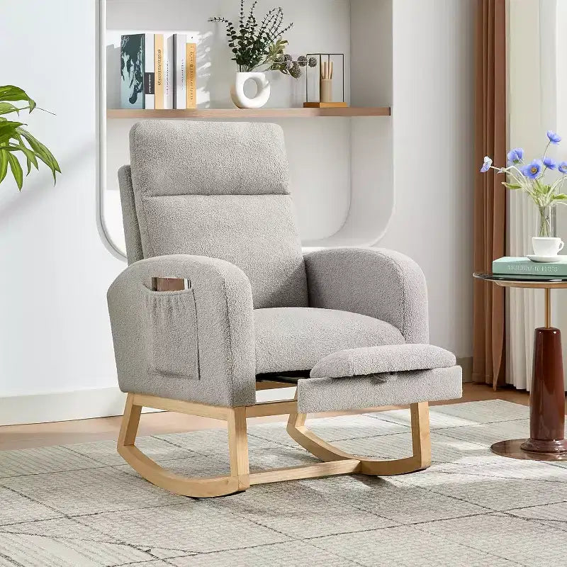 Rocking Chair Nursery with Foot Rest, Modern PU Upholstered Reading Armchair with High Backrest, for LivingRoom, Bedroom