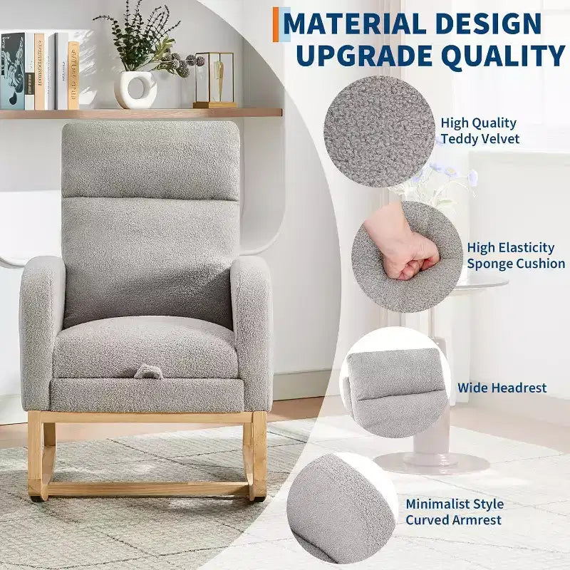 Rocking Chair Nursery with Foot Rest, Modern PU Upholstered Reading Armchair with High Backrest, for LivingRoom, Bedroom
