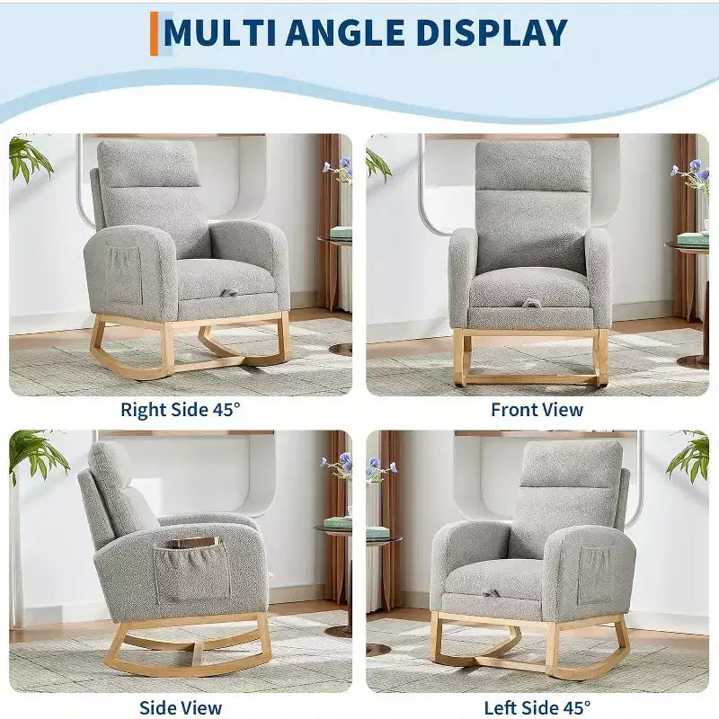 Rocking Chair Nursery with Foot Rest, Modern PU Upholstered Reading Armchair with High Backrest, for LivingRoom, Bedroom