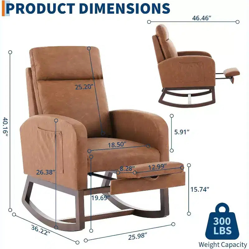 Rocking Chair Nursery with Foot Rest, Modern PU Upholstered Reading Armchair with High Backrest, for LivingRoom, Bedroom