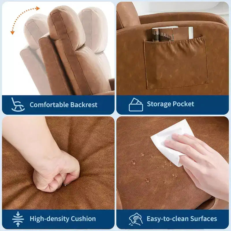 Rocking Chair Nursery with Foot Rest, Modern PU Upholstered Reading Armchair with High Backrest, for LivingRoom, Bedroom