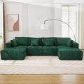 Acekool Ultra Soft Corduroy Sectional Sofa, 137 U-Shape | No-Assembly Modular Design w/ 2 Chaise Lounges | Convertible Sleeper