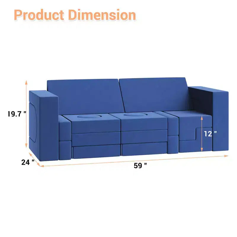 22PCS Modular Play Couch, Climbing and Crawl Foam Play Set Washable Velvet Sectional Sofa, Convertible Foam Climbing Sofa, Foam Floor Chair