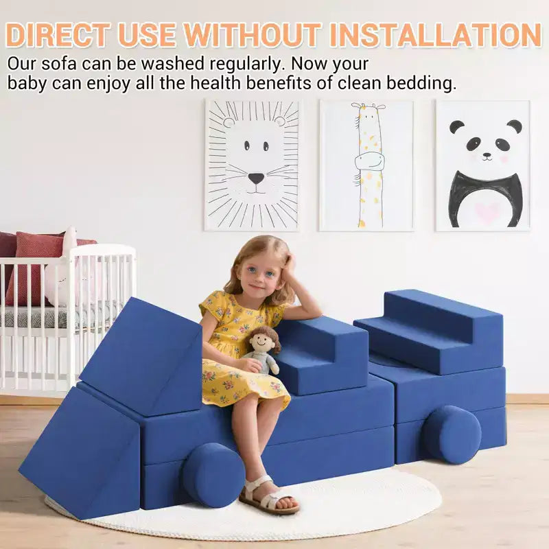 22PCS Modular Play Couch, Climbing and Crawl Foam Play Set Washable Velvet Sectional Sofa, Convertible Foam Climbing Sofa, Foam Floor Chair