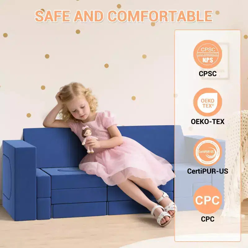 22PCS Modular Play Couch, Climbing and Crawl Foam Play Set Washable Velvet Sectional Sofa, Convertible Foam Climbing Sofa, Foam Floor Chair