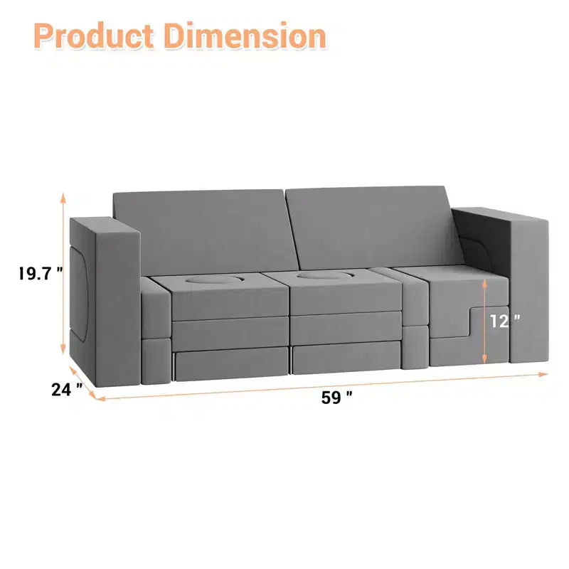 22PCS Modular Play Couch, Climbing and Crawl Foam Play Set Washable Velvet Sectional Sofa, Convertible Foam Climbing Sofa, Foam Floor Chair