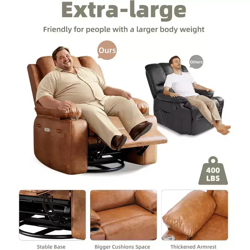 Faux Leather Swivel Rocking Recliner for Adults with Remote Control, Cup Holders, Lounge Chair for Living Room, Bedroom, Nursery
