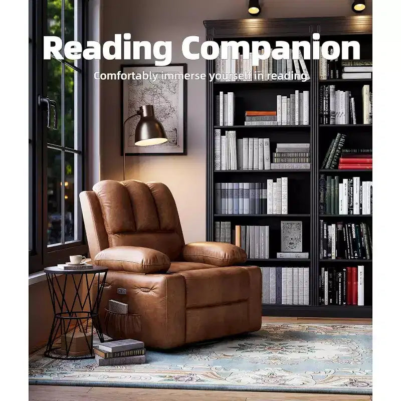 Faux Leather Swivel Rocking Recliner for Adults with Remote Control, Cup Holders, Lounge Chair for Living Room, Bedroom, Nursery