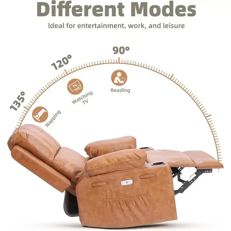 Faux Leather Swivel Rocking Recliner for Adults with Remote Control, Cup Holders, Lounge Chair for Living Room, Bedroom, Nursery