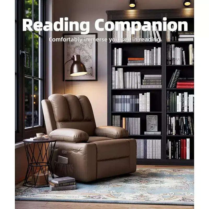 Faux Leather Swivel Rocking Recliner for Adults with Remote Control, Cup Holders, Lounge Chair for Living Room, Bedroom, Nursery