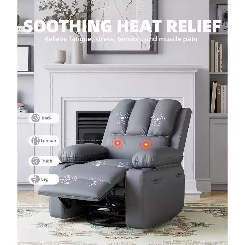Faux Leather Swivel Rocking Recliner for Adults with Remote Control, Cup Holders, Lounge Chair for Living Room, Bedroom, Nursery