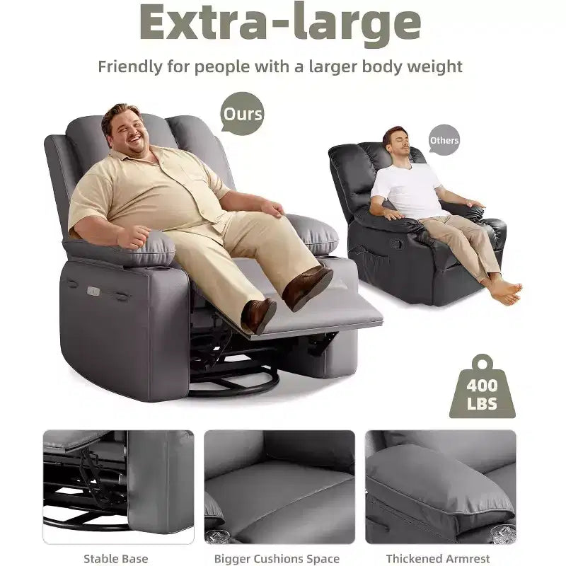 Faux Leather Swivel Rocking Recliner for Adults with Remote Control, Cup Holders, Lounge Chair for Living Room, Bedroom, Nursery
