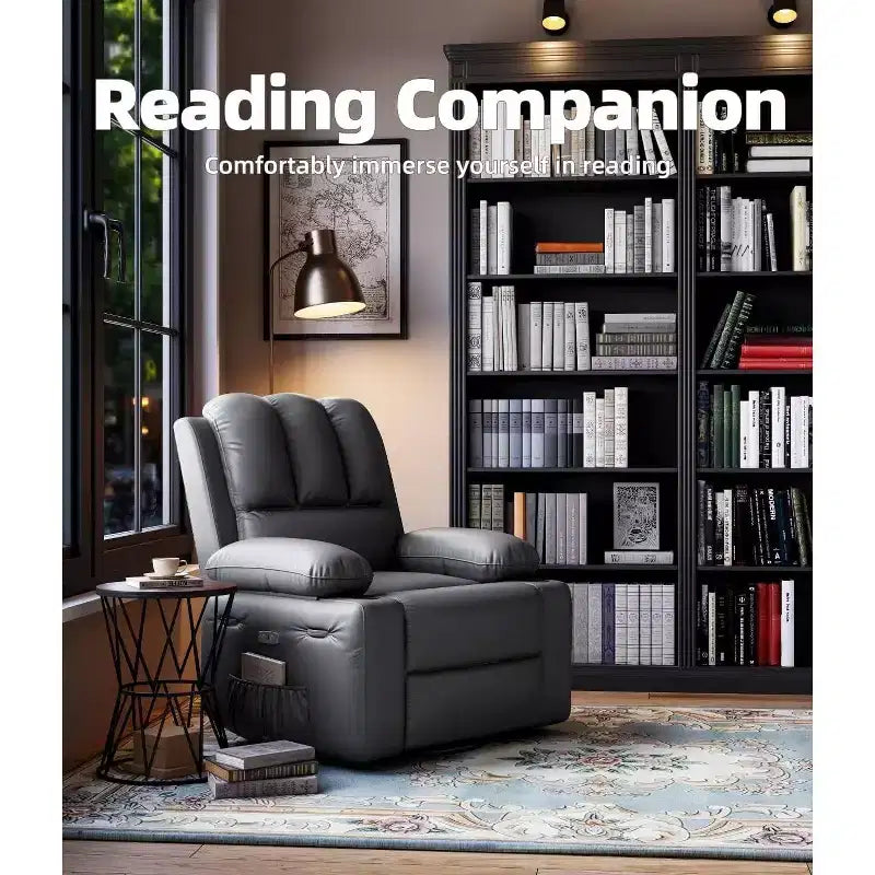 Faux Leather Swivel Rocking Recliner for Adults with Remote Control, Cup Holders, Lounge Chair for Living Room, Bedroom, Nursery