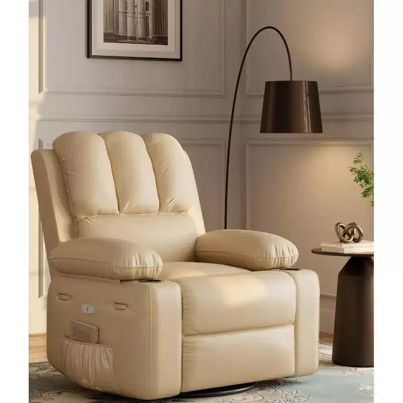 Faux Leather Swivel Rocking Recliner for Adults with Remote Control, Cup Holders, Lounge Chair for Living Room, Bedroom, Nursery