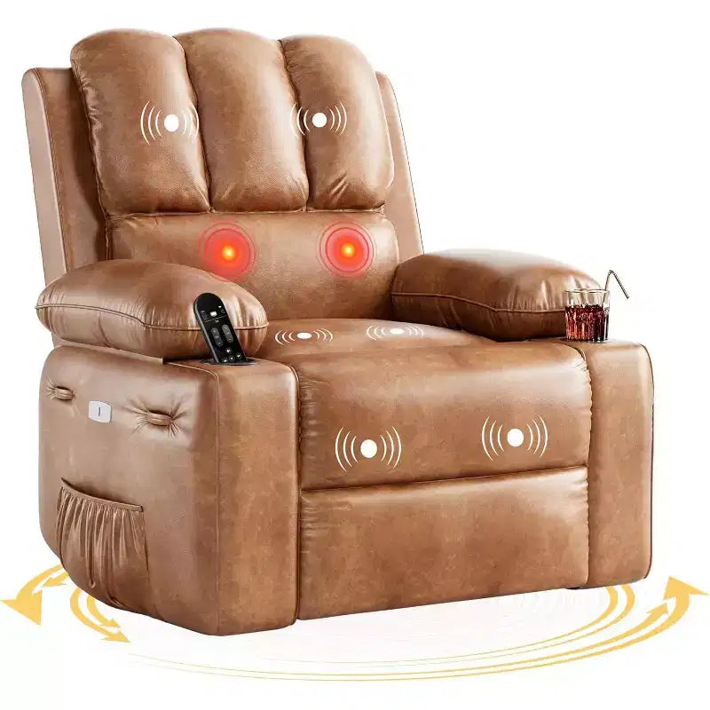 Fauteuil inclinable pivotant en similicuir pour adultes avec télécommande, porte-gobelets, fauteuil de salon, de chambre à coucher, de chambre d'enfant