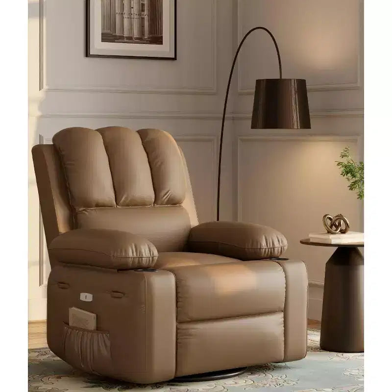Fauteuil inclinable pivotant en similicuir pour adultes avec télécommande, porte-gobelets, fauteuil de salon, de chambre à coucher, de chambre d'enfant