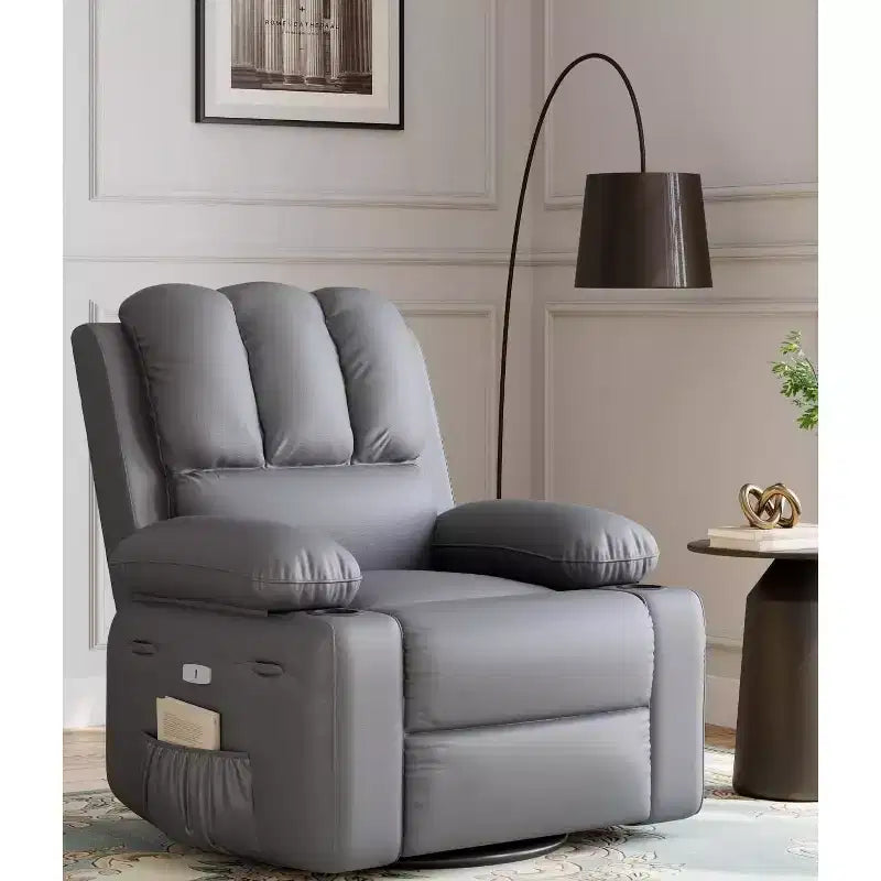 Fauteuil inclinable pivotant en similicuir pour adultes avec télécommande, porte-gobelets, fauteuil de salon, de chambre à coucher, de chambre d'enfant