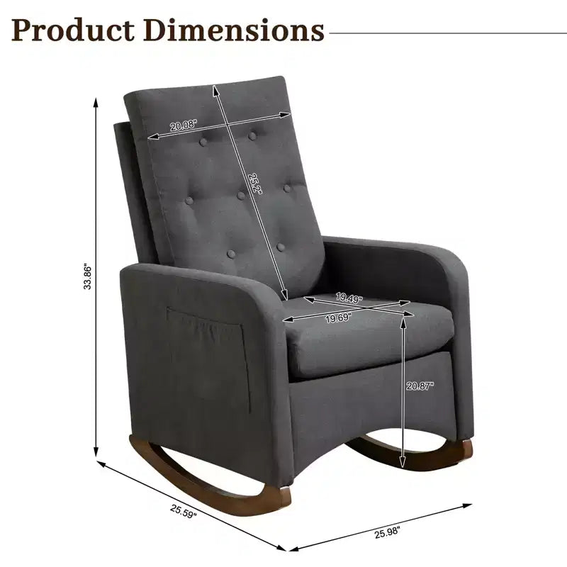 Upholstered Rocking Chair, Fabric Comfy Accent Armchair Chair with Rubber Wood Legs, High Backrest and Side Pocket for Living Room