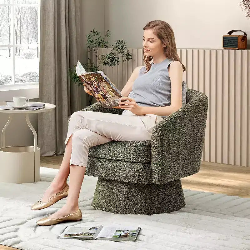 Swivel Accent Chair, 360 Chenille Swivel Lounge Reading Chair, Modern Single Sofa Lounge Armchair w/Storage Space for Living Room Bedroom