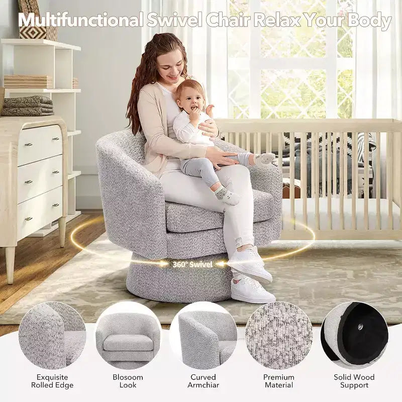Swivel Accent Chair, 360 Chenille Swivel Lounge Reading Chair, Modern Single Sofa Lounge Armchair w/Storage Space for Living Room Bedroom