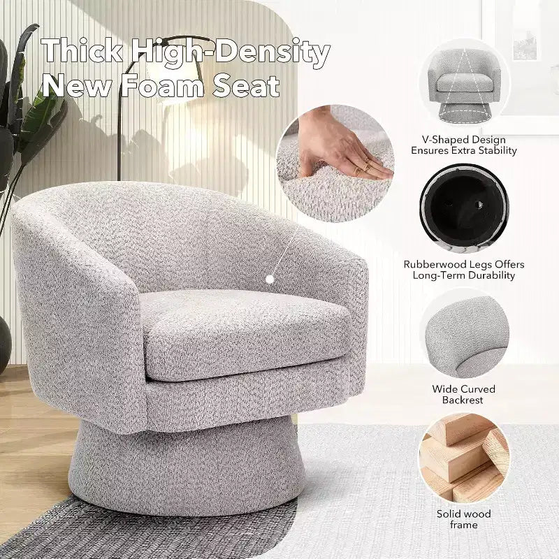 Swivel Accent Chair, 360 Chenille Swivel Lounge Reading Chair, Modern Single Sofa Lounge Armchair w/Storage Space for Living Room Bedroom