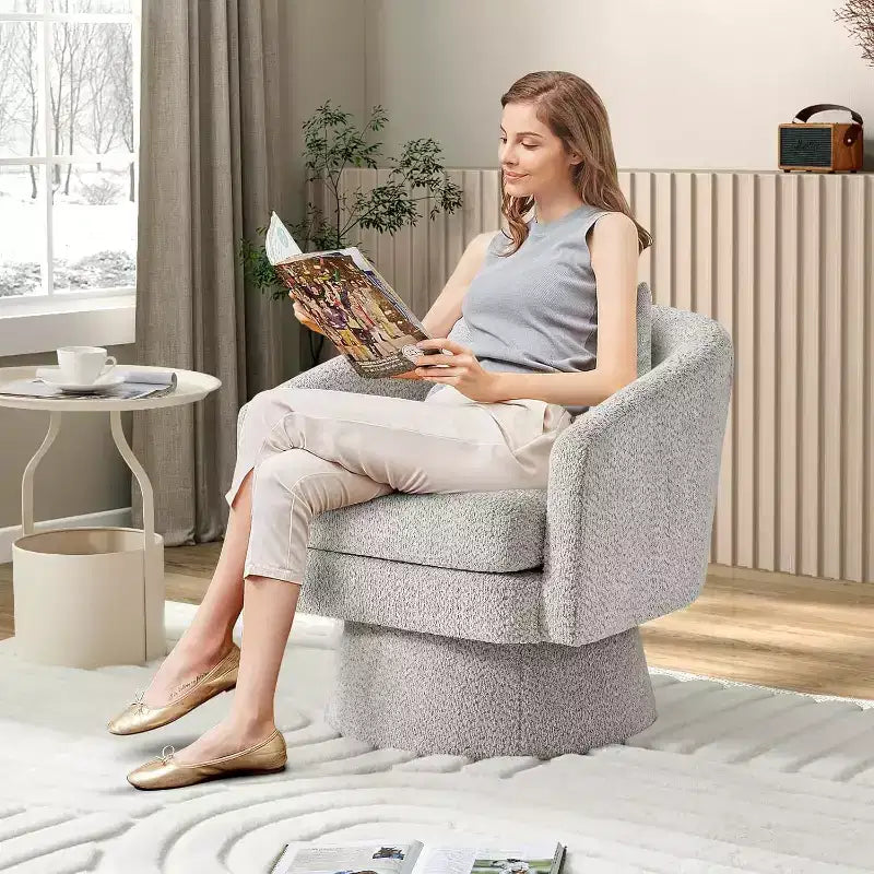 Swivel Accent Chair, 360 Chenille Swivel Lounge Reading Chair, Modern Single Sofa Lounge Armchair w/Storage Space for Living Room Bedroom
