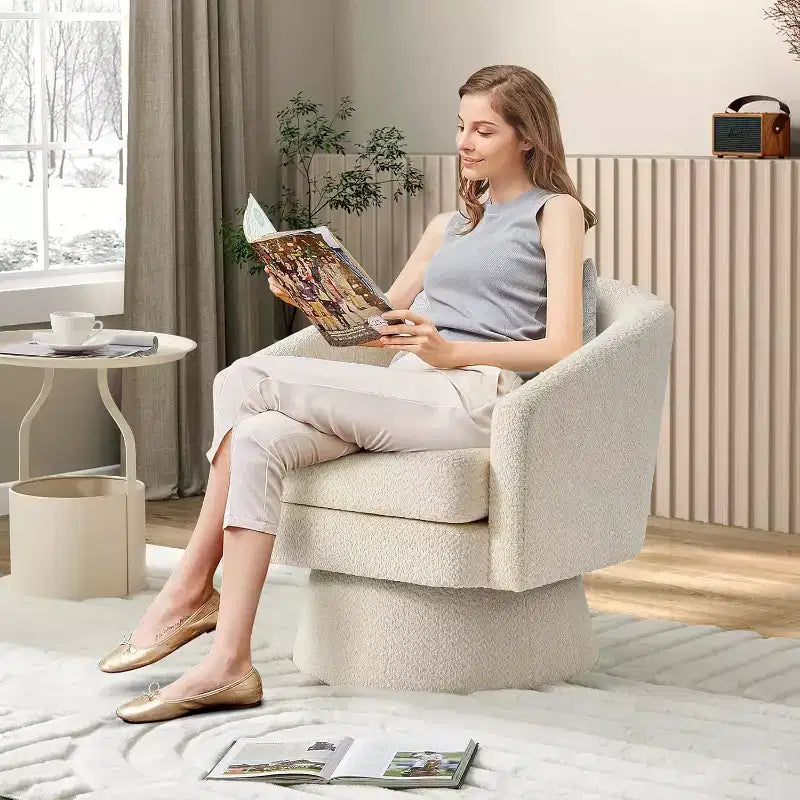 Swivel Accent Chair, 360 Chenille Swivel Lounge Reading Chair, Modern Single Sofa Lounge Armchair w/Storage Space for Living Room Bedroom