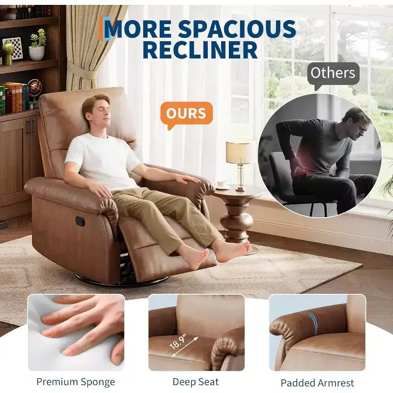 360 Swivel Recliner Chair, PU Leather Rocking Glider with Adjustable Back, for Living Room & Nursery