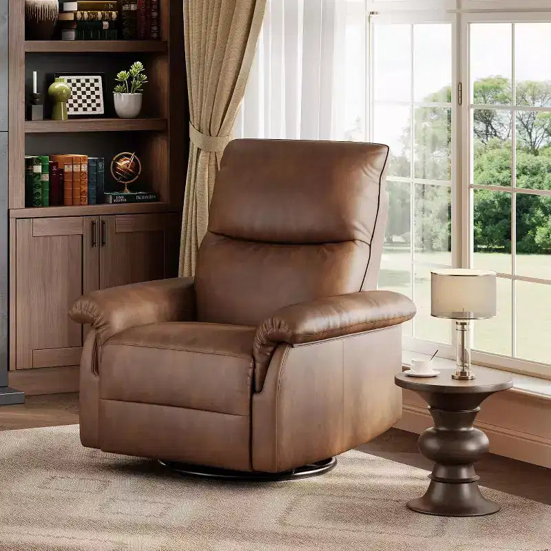 360 Swivel Recliner Chair, PU Leather Rocking Glider with Adjustable Back, for Living Room & Nursery