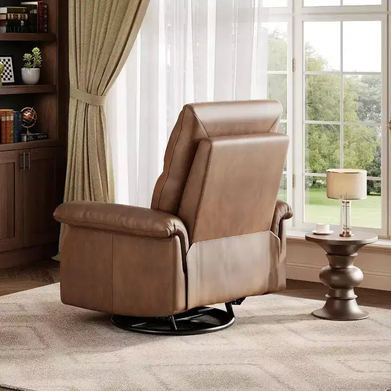 360 Swivel Recliner Chair, PU Leather Rocking Glider with Adjustable Back, for Living Room & Nursery
