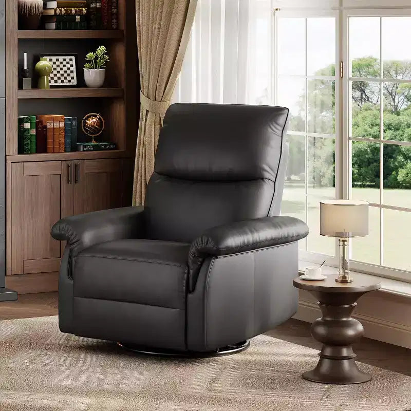 360 Swivel Recliner Chair, PU Leather Rocking Glider with Adjustable Back, for Living Room & Nursery