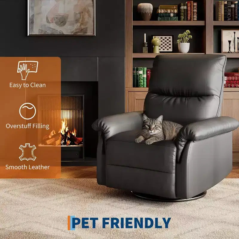 360 Swivel Recliner Chair, PU Leather Rocking Glider with Adjustable Back, for Living Room & Nursery