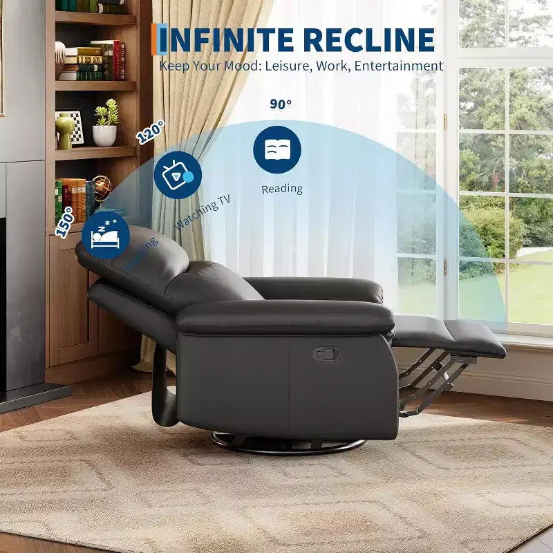 360 Swivel Recliner Chair, PU Leather Rocking Glider with Adjustable Back, for Living Room & Nursery