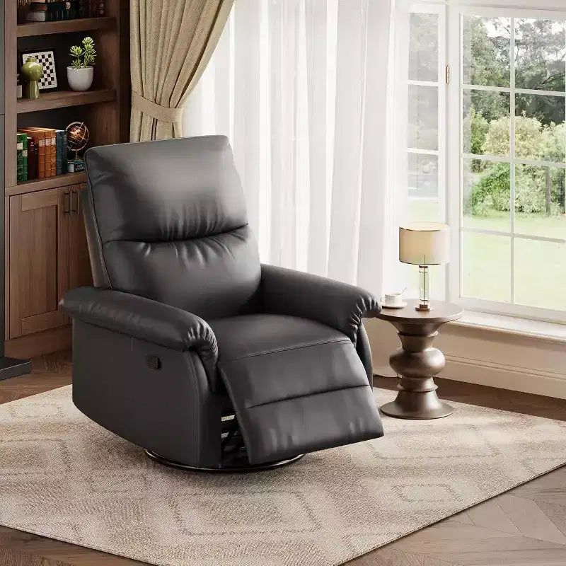 360 Swivel Recliner Chair, PU Leather Rocking Glider with Adjustable Back, for Living Room & Nursery