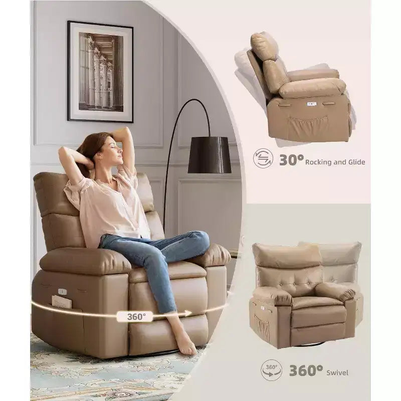 Acekool Electric Rocking Recliner Chair with Massage & Heat, Swivel Faux Leather Power Recliner, USB, Overstuffed Single Sofa for Living Room