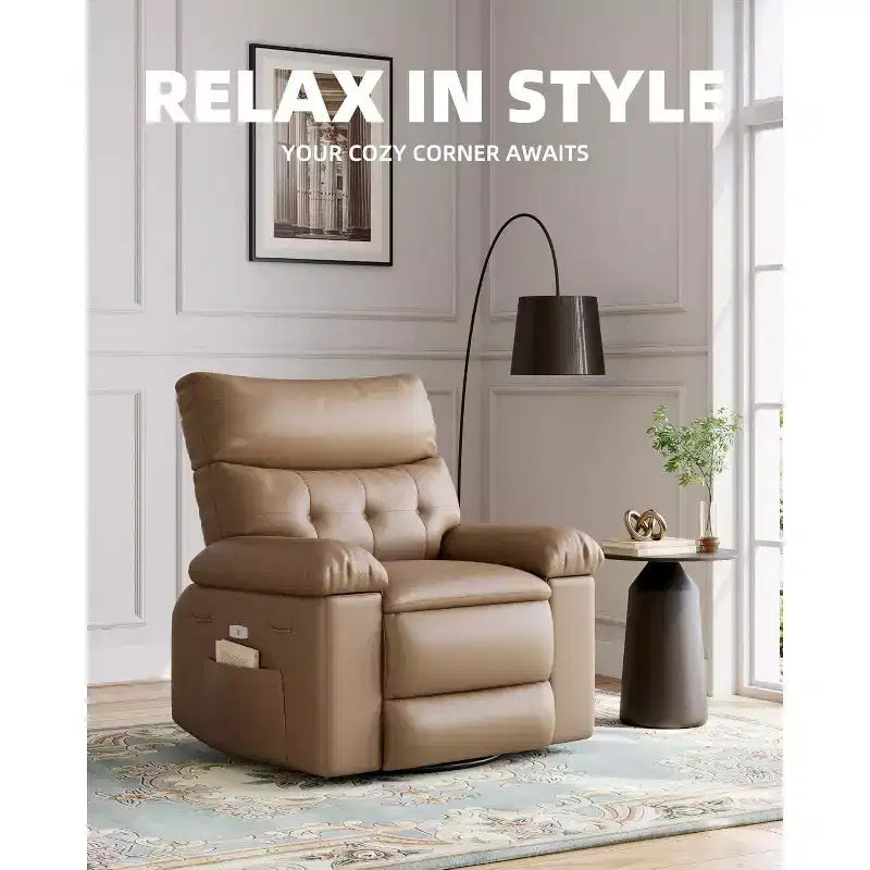 Acekool Electric Rocking Recliner Chair with Massage & Heat, Swivel Faux Leather Power Recliner, USB, Overstuffed Single Sofa for Living Room