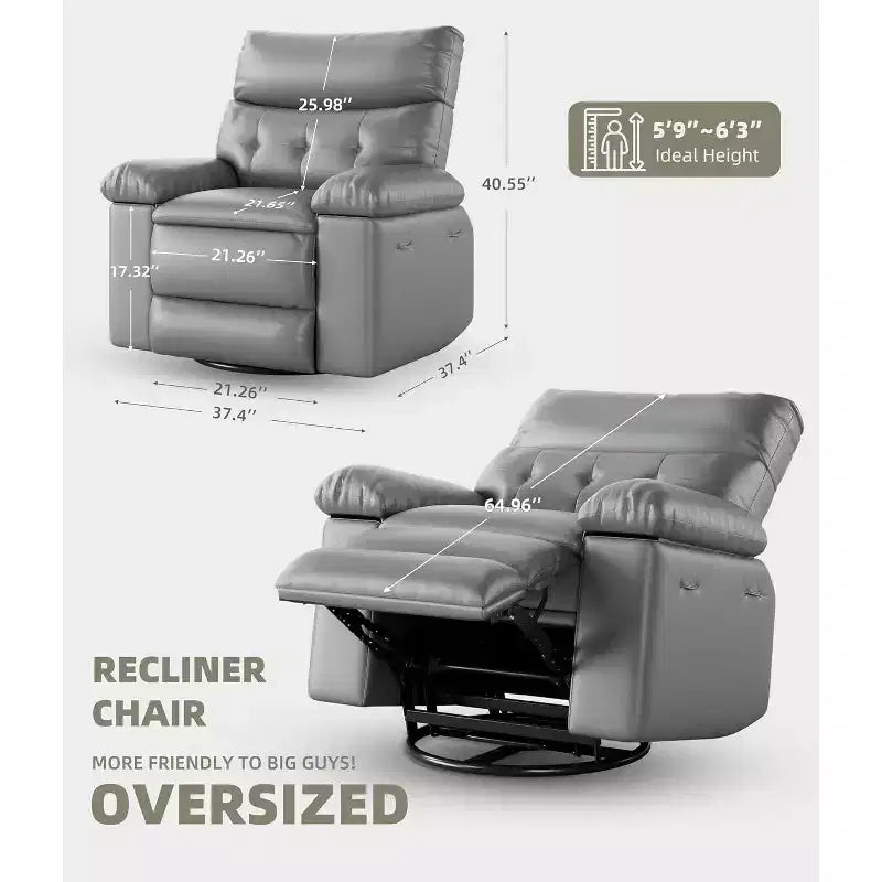 Acekool Electric Rocking Recliner Chair with Massage & Heat, Swivel Faux Leather Power Recliner, USB, Overstuffed Single Sofa for Living Room