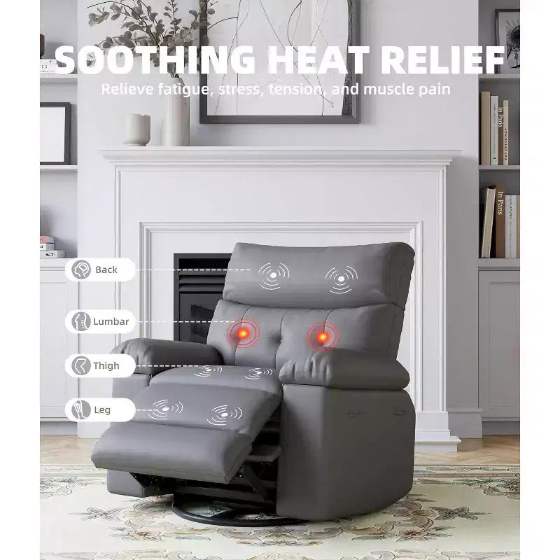 Acekool Electric Rocking Recliner Chair with Massage & Heat, Swivel Faux Leather Power Recliner, USB, Overstuffed Single Sofa for Living Room