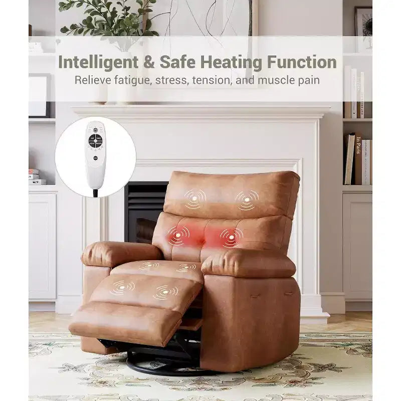 Acekool Electric Rocking Recliner Chair with Massage & Heat, Swivel Faux Leather Power Recliner, USB, Overstuffed Single Sofa for Living Room