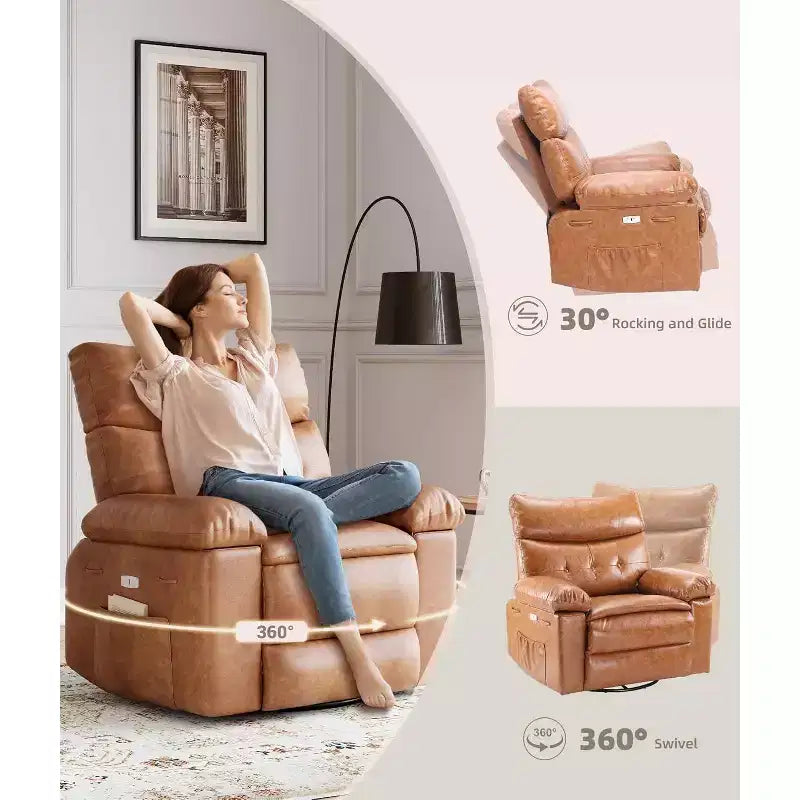 Acekool Electric Rocking Recliner Chair with Massage & Heat, Swivel Faux Leather Power Recliner, USB, Overstuffed Single Sofa for Living Room