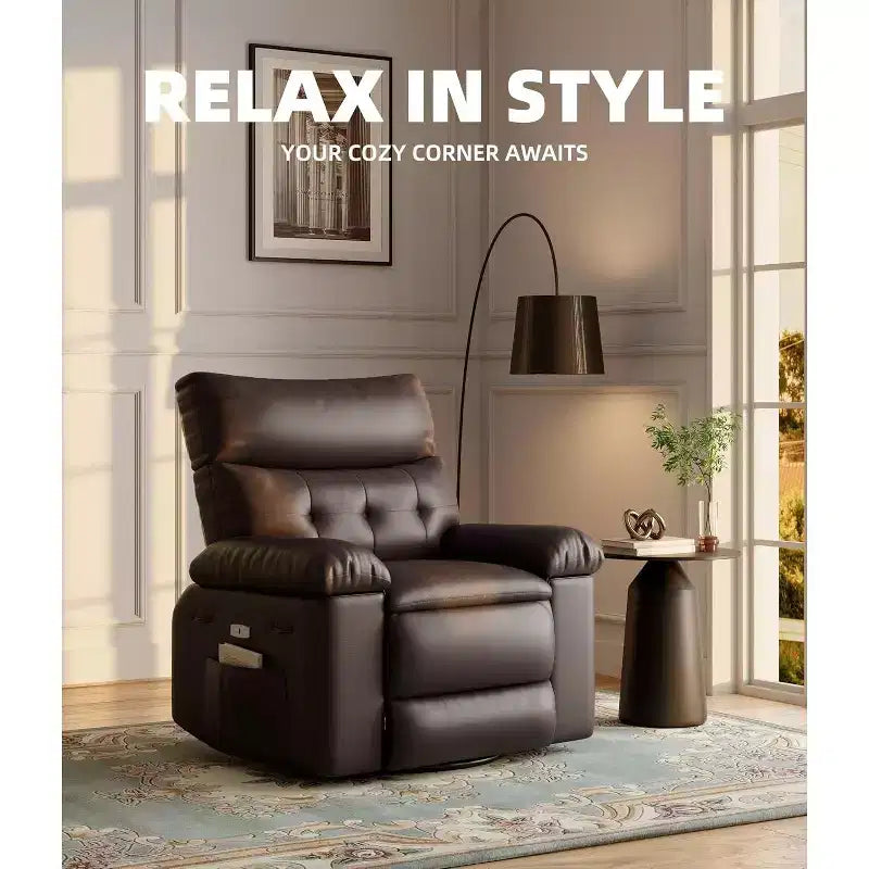 Acekool Electric Rocking Recliner Chair with Massage & Heat, Swivel Faux Leather Power Recliner, USB, Overstuffed Single Sofa for Living Room