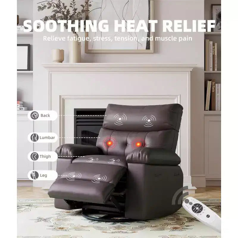 Acekool Electric Rocking Recliner Chair with Massage & Heat, Swivel Faux Leather Power Recliner, USB, Overstuffed Single Sofa for Living Room