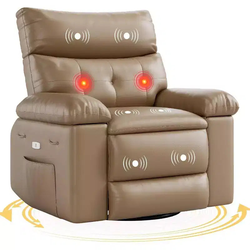 Fauteuil inclinable électrique Acekool avec massage et chaleur, fauteuil inclinable électrique pivotant en similicuir, port USB, canapé simple surdimensionné pour salon
