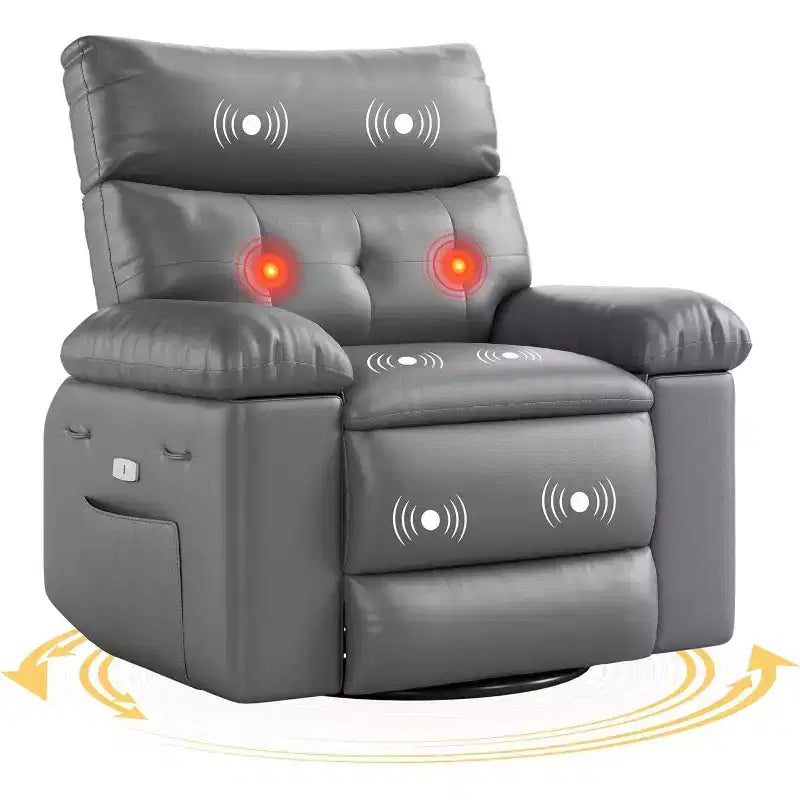 Fauteuil inclinable électrique Acekool avec massage et chaleur, fauteuil inclinable électrique pivotant en similicuir, port USB, canapé simple surdimensionné pour salon
