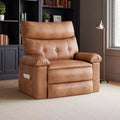 Acekool Oversized Manual Recliner Chair, Faux Leather Lounge Chair with Padded Arms, Wide Seat & Side Pocket for Living Room, Bedroom, Brown