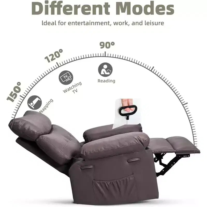 Acekool Oversized Swivel Rocker Recliner Chair, Wide PU Leather Manual Recliner with Plush Arm & Back, 360 Swivel for Living Room, Bedroom,Brown